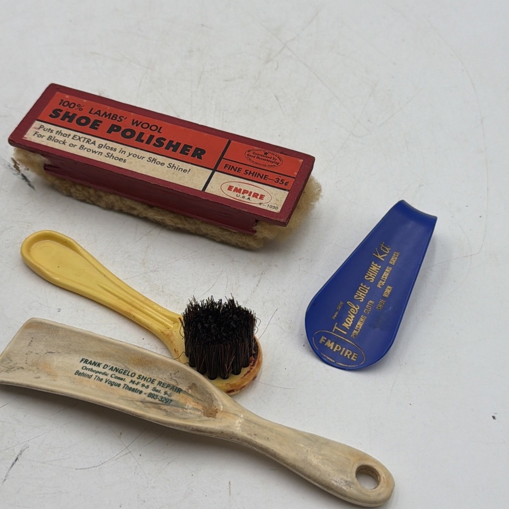 Vintage Advertising Shoe Shine Brushes Bakelite Shoe Horn Empire Lot